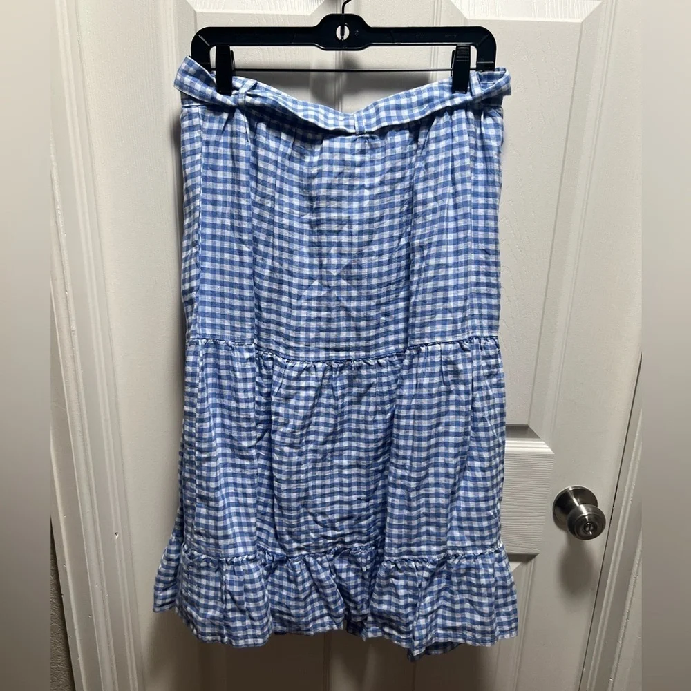 NEW Polo Ralph Lauren | Gingham Check‎ Blue White Midi Skirt Sz 16 - Picture 7 of 9